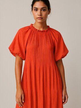 ARULA Pleated Balloon Sleeve Coral Dress Size 2X (B)